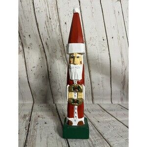Wooden Santa Clause Candle Holder Folk Art Figurine Christmas